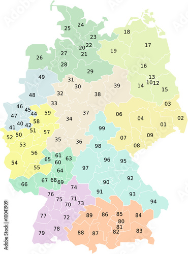Postleitzahlen Deutschland, zweistellig, in Farbe Stock Vector | Adobe Stock