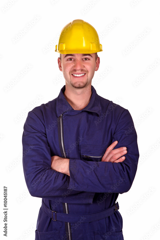 smiling young heavy industry man background