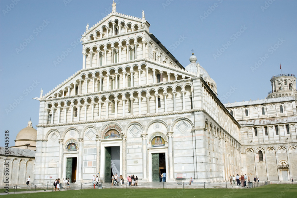 Front facade of cathedral duomo in Pisa Tuscany Italy