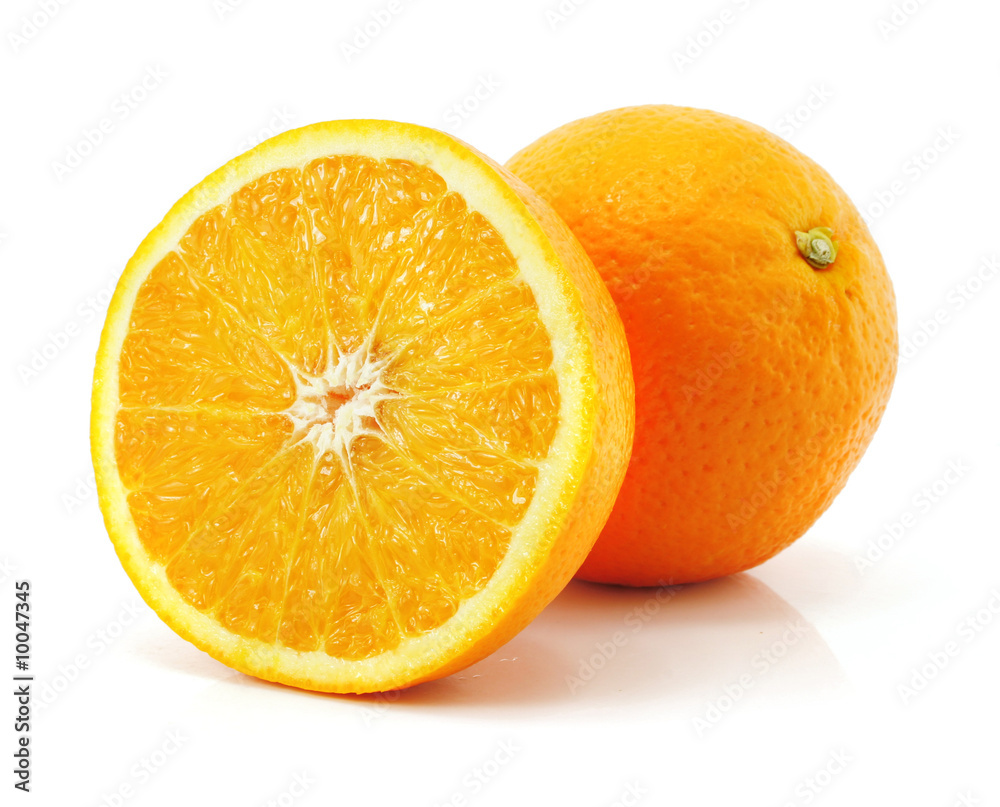 citrus orange fruit with cut isolated on white background citrus orange fruit with cut isolated on white background