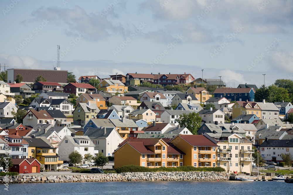 small norvegian town on sea coast