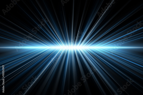 Rays' light, blue on black, abstract