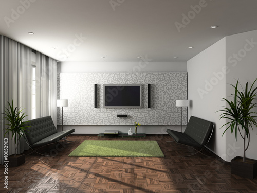 Modern design interior of living-room. 3D render