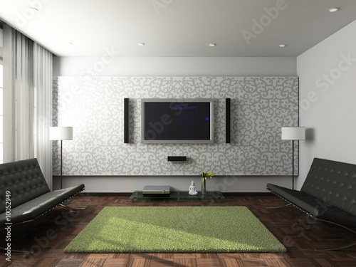 Modern design interior of living-room. 3D render