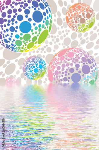 disco balls in acid space and reflection in water