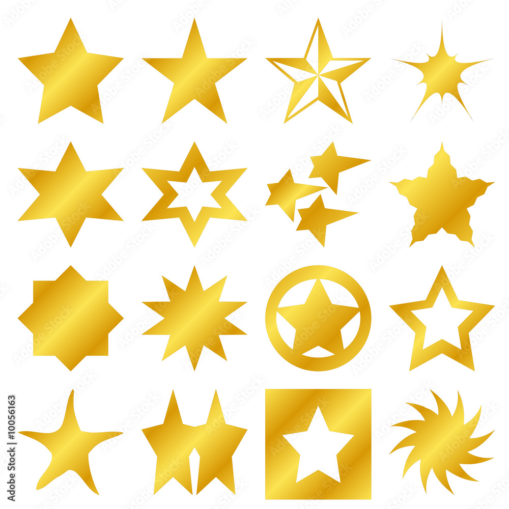 Lot d'étoiles dorées de différentes formes Lot d'étoiles dorées de différentes formes