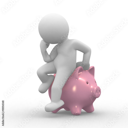3d human with a pig bank