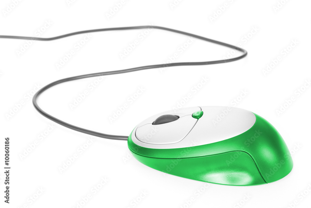 green computer mouse with cable isolated on white green computer mouse with cable isolated on white