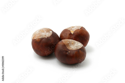 three chestnuts isolated on white background