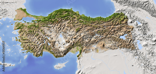 Turkey. Shaded relief map, colored for vegetation. photo