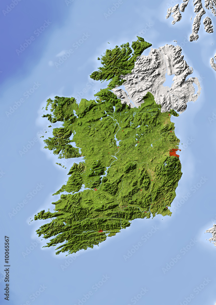 Ireland, Republic. Shaded relief map, colored for vegetation. Stock