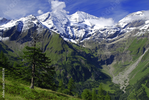 View at alpine mountain peaks - Grossglockner - covered by snow