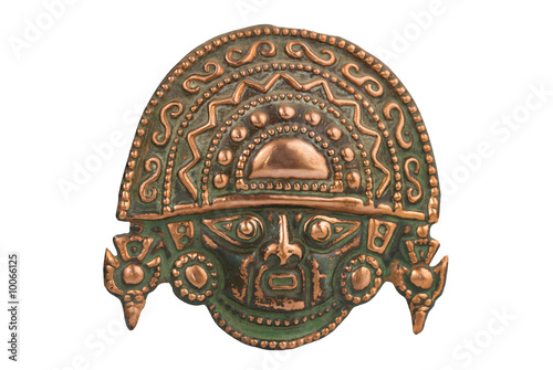 Peruvian ancient ceremonial mask isolated on white background