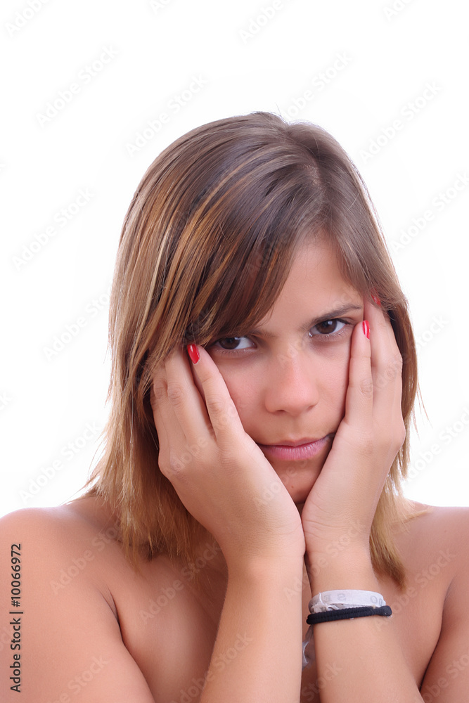 Young beautiful woman portrait, isolated over white Young beautiful woman portrait, isolated over white