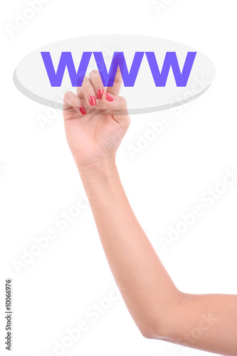 Woman's Finger pressing the WWW key - Isolated over white