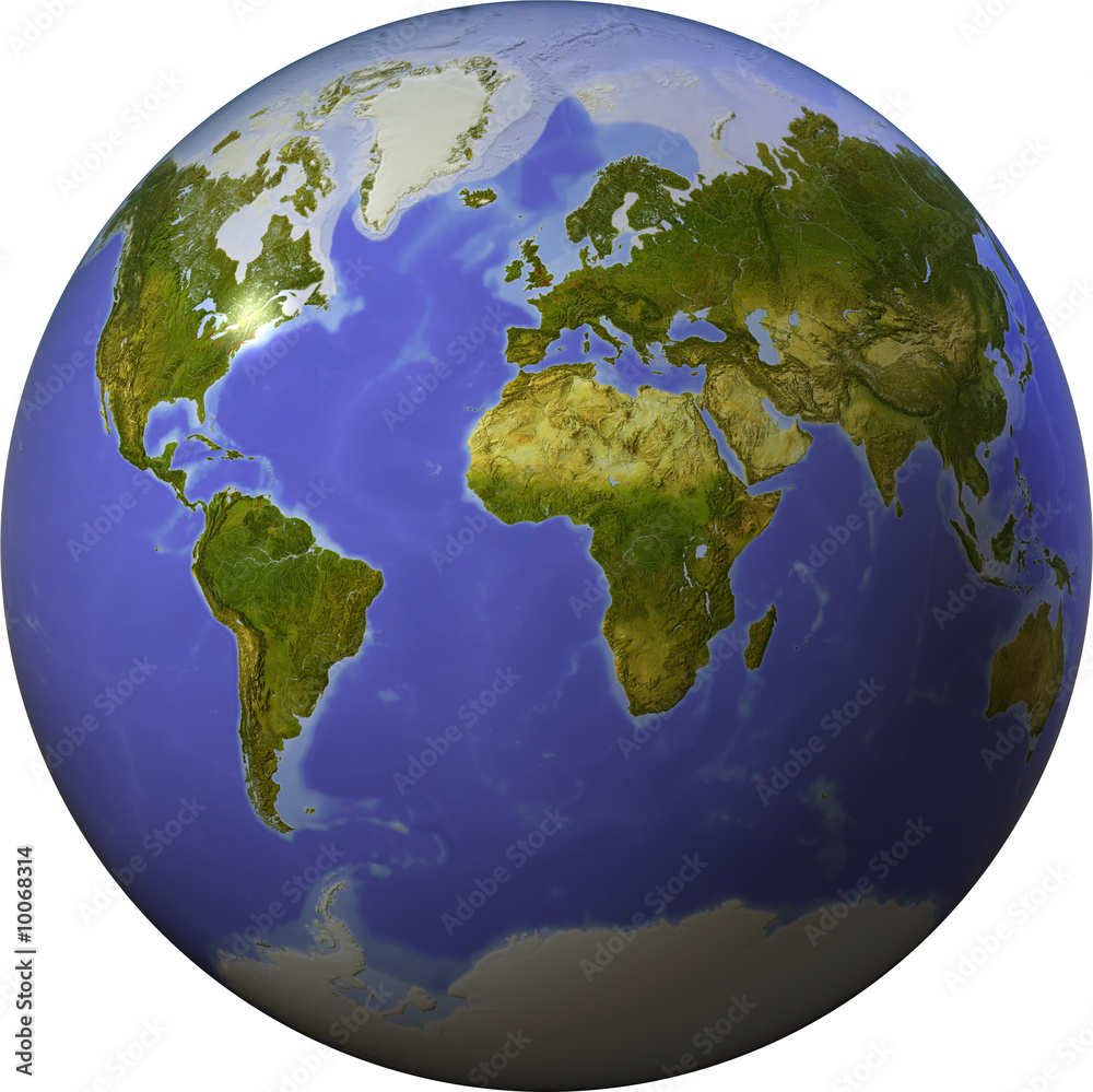 Fototapeta premium Globe showing the whole world on one side of a sphere.