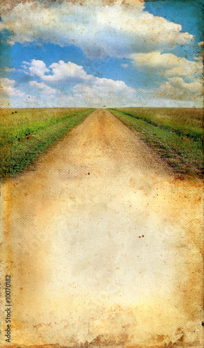 Country Road on Grunge Background with lots of copy-space