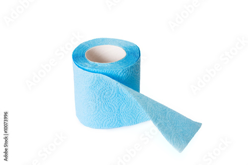 blue toilet paper isolated on white background