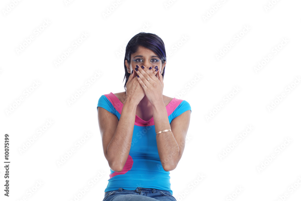 Picture of one girl on white background Picture of one girl on white background