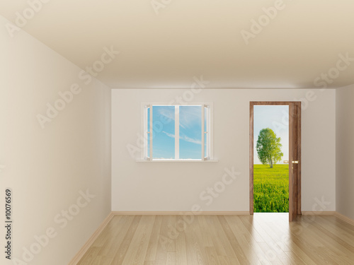 Empty room. Landscape behin...