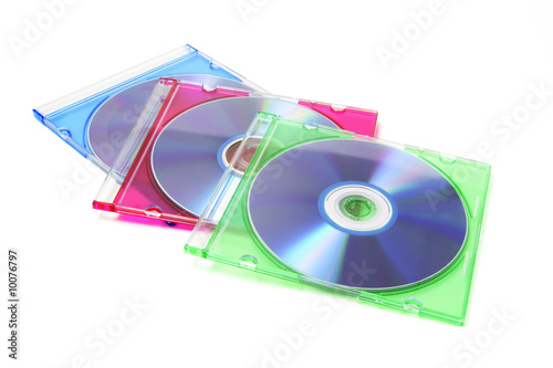 Compact Discs in Plastic Cases on White Background