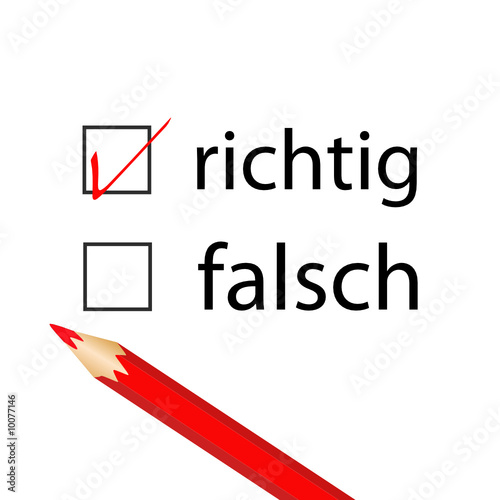 Multiple Choice richtige Antwort mit einem roten Stift markiert bzw. angekreuzt