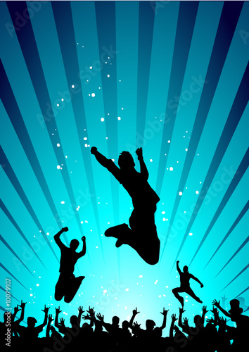Happy people having fun in a blue abstract background