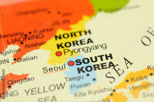 Close up of Seoul, South Korea on map