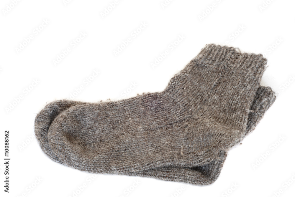 Fototapeta premium Wool knitted socks isolated on white