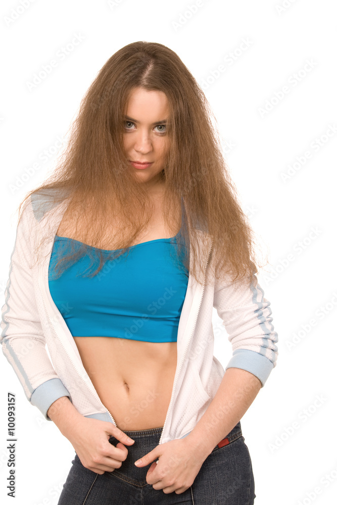 portrait of strict woman on a white background portrait of strict woman on a white background