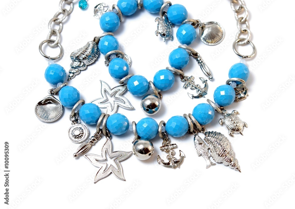 Obraz premium Necklace light-blue color on white background.