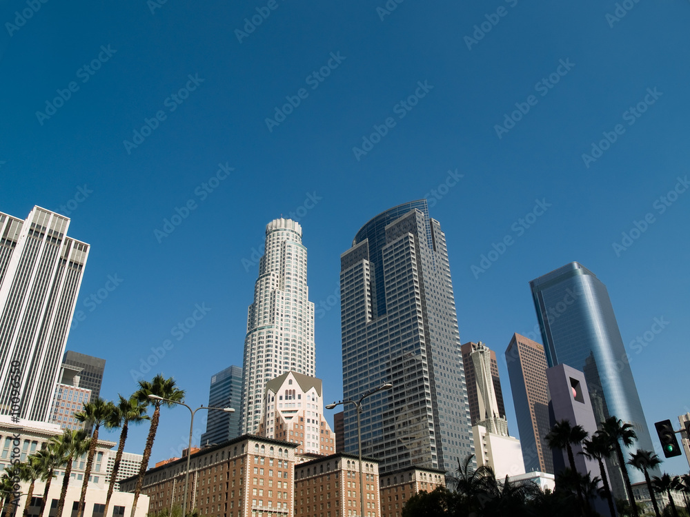 Fototapeta premium Los Angeles downtown area skyscrapers daytime