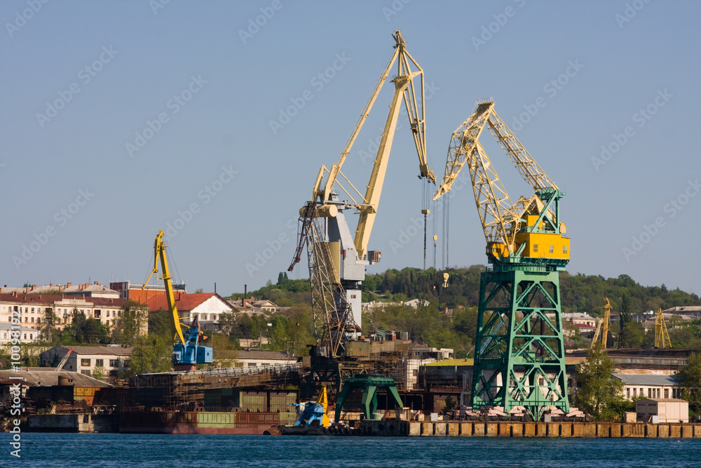 Cranes in port of the city Sevastopol