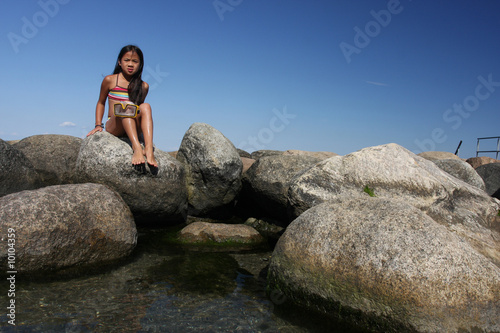 Portrait of Chinese girl shot at the beach in summer. © jeancliclac