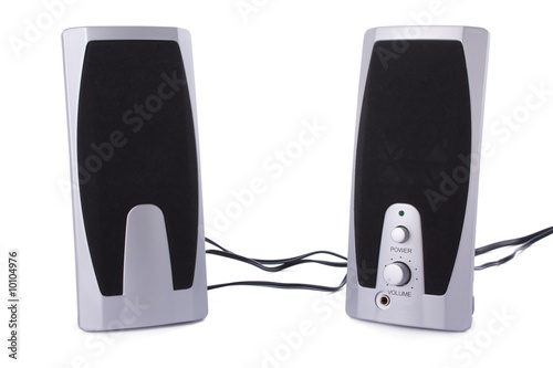 Small computer speakers isolated on a white background photo