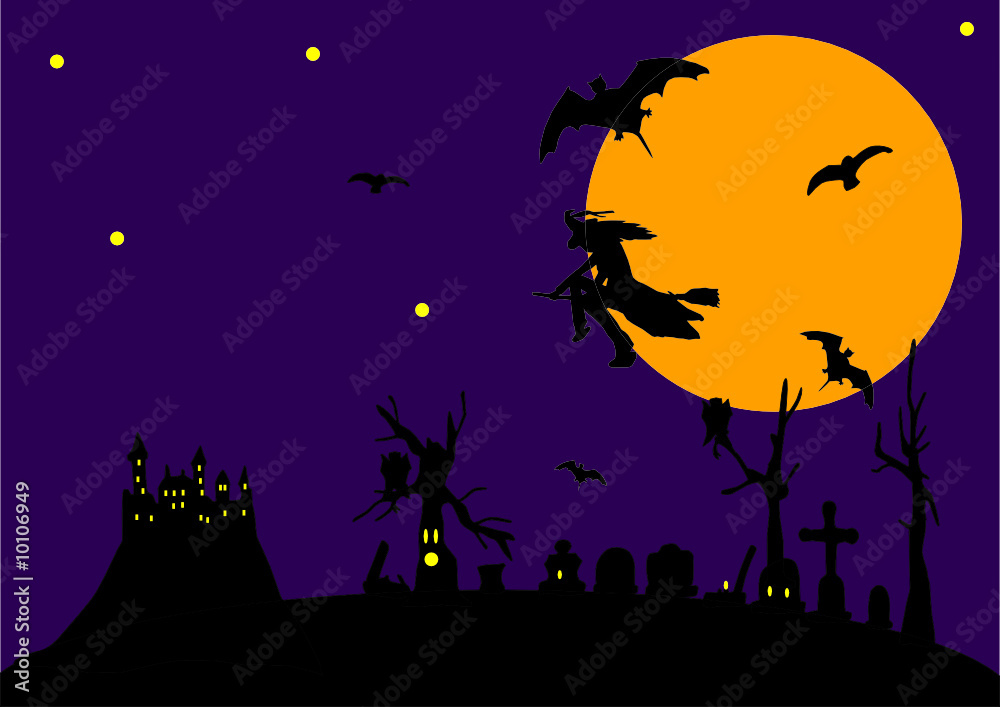 Vector -  Halloween with full moon and witch