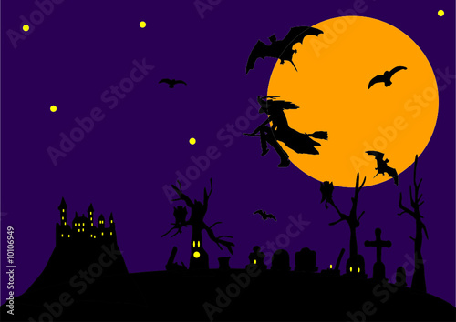 Vector - Halloween with full moon and witch