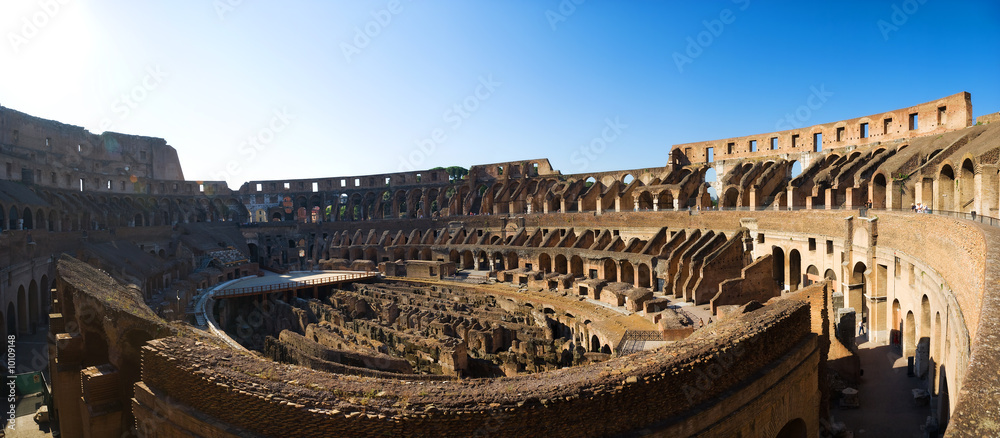 Coliseum panorama. Early morning sunlight.