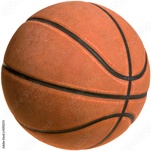 Old worn basketball on white background with clipping path