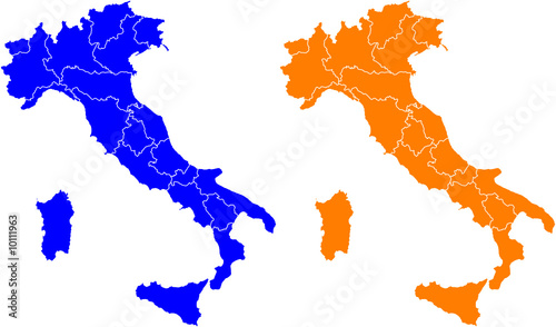 Italia divisa in regioni blu - arancio photo