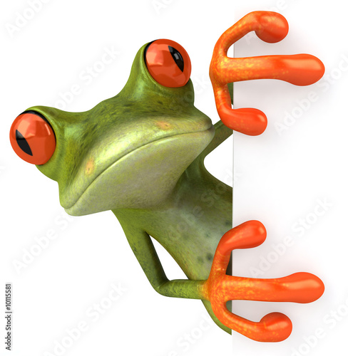 Leinwand Poster Frosch mit einem weißen Brett