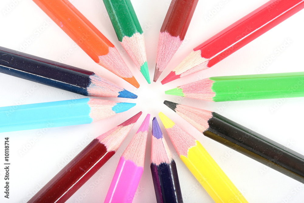 Color pencils on white background