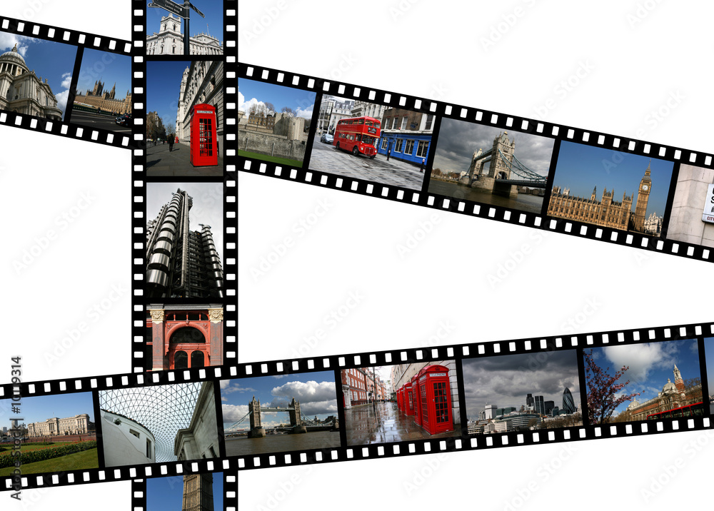 Illustration - film strips with travel photos. London, England