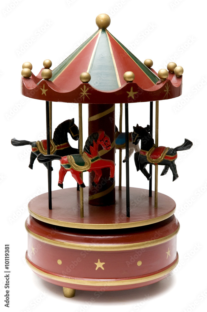 Poster Print Wooden toy carousel on a white background 26.7x40 cm
