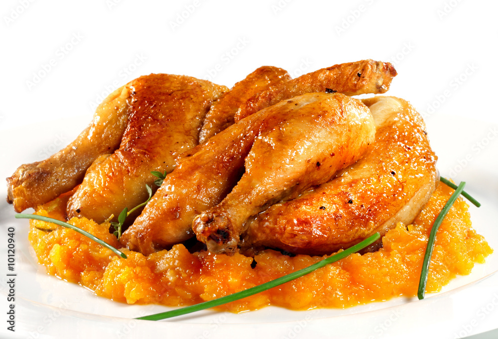 Roast Chicken with Pumpkin Sauce and Greens Roast Chicken with Pumpkin Sauce and Greens
