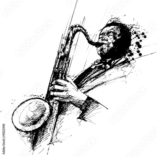 freehanding drawing of a jazz saxophonist
