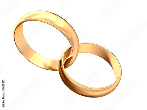 Isolated engagement gold  rings on white background