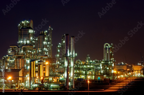 Chemical production facility at night