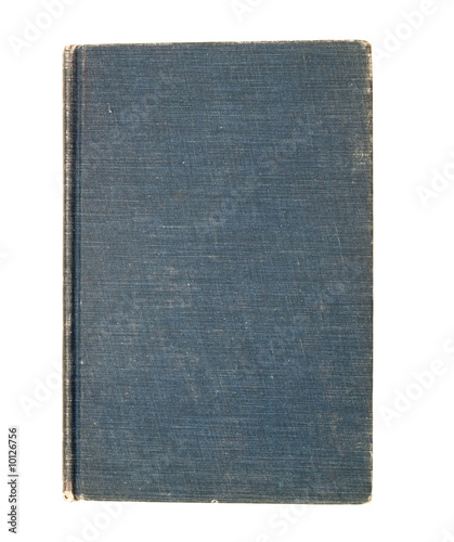 Isolated on white, old blue hardcover book photo