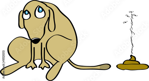 Bad dog made a dirt on the floor isolated on white